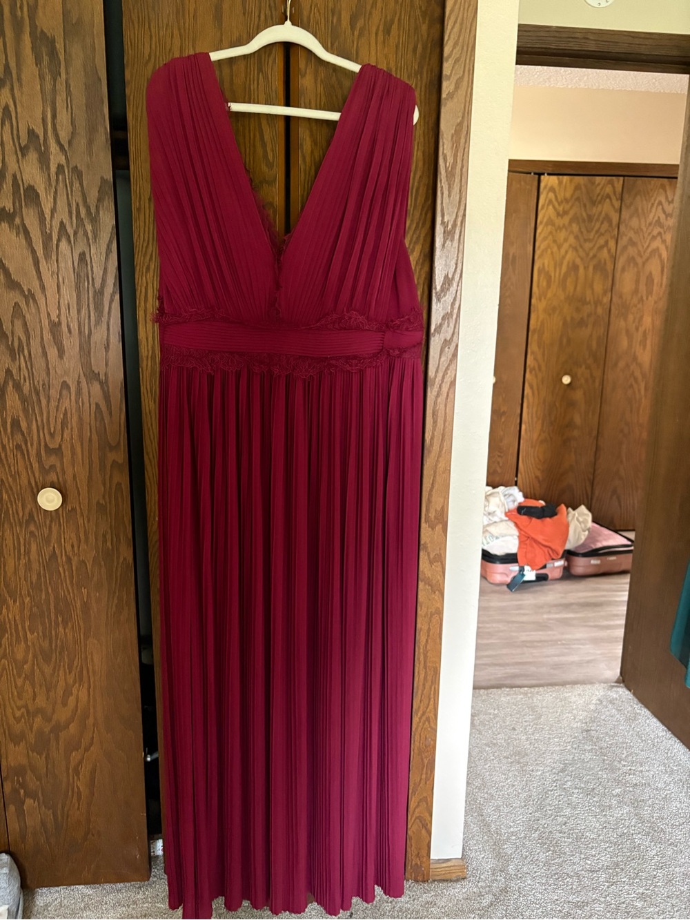 ASOS Wine Red V-Neck Pleated Maxi Dress